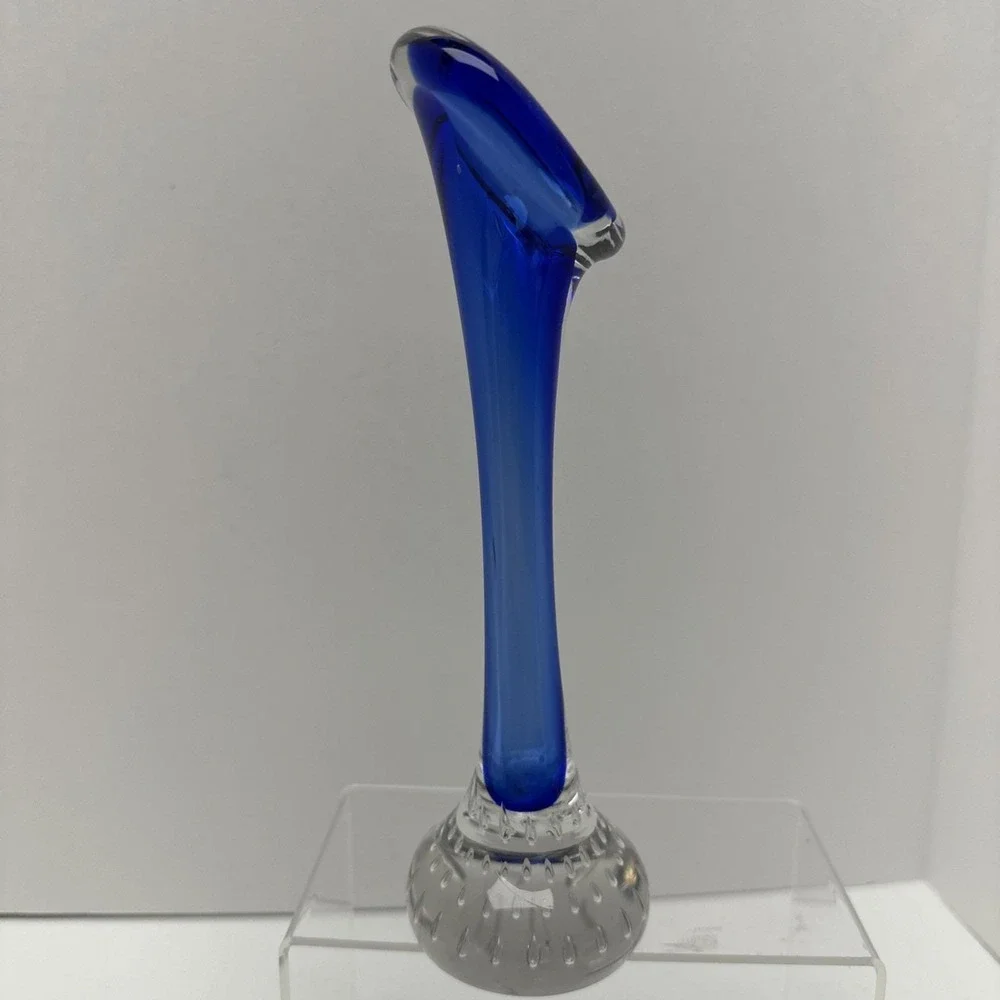 Aseda Glasbruk Calla Lily Bud Vase Blue MCM Sweden 8